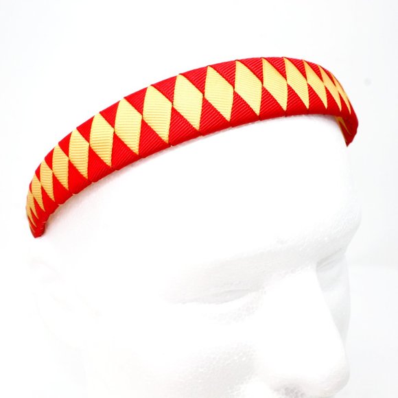 Hand Crafted Accessories - Handmade Diamond Pattern Red Gold Double Ribbon Headband SF 49ers Handcraft